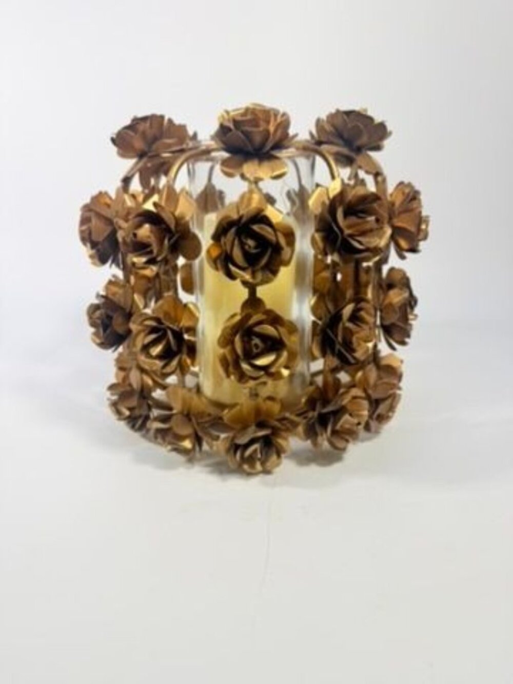Candle Holder Vase Metal Flowers Roses Table Centerpiece Brushed Gold  Vintage T - Picture 8 of 16